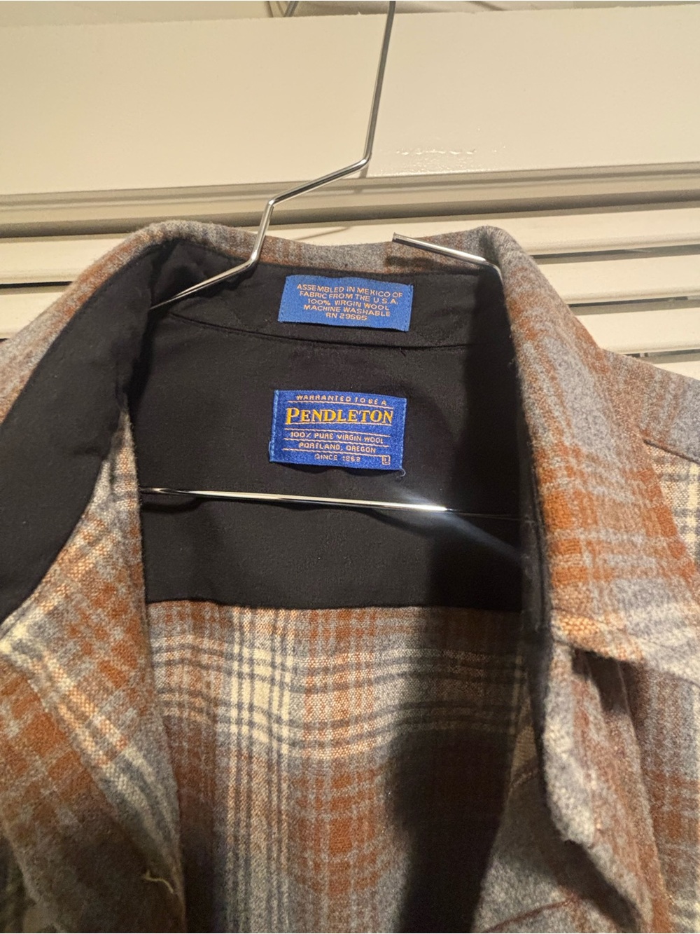 Pendleton Men’s Rust and Gray Plaid Shirt. Almost never worn, too large for me.
